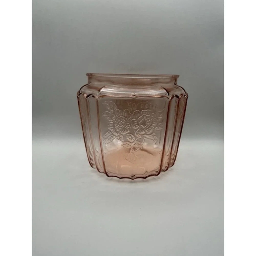 Vintage Anchor Hocking Pink Mayfair Open Rose Pink Depression Glass Cookie‎ Jar
